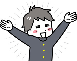 喜んでいる中学生の男の子