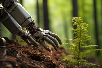 Robot hands planting trees