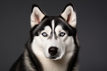 Siberian Husky close-up view portrait. Adorable canine studio photography.