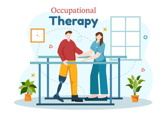 Occupational Therapy Vector Illustration with Treatment Session on Screening Development of Person and Medical Rehabilitation in Healthcare Background