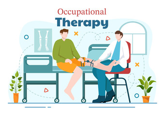 Occupational Therapy Vector Illustration with Treatment Session on Screening Development of Person and Medical Rehabilitation in Healthcare Background