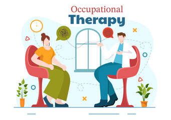 Occupational Therapy Vector Illustration with Treatment Session on Screening Development of Person and Medical Rehabilitation in Healthcare Background