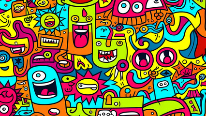 "Crazy Cartoon Illustration, Colorful and Whimsical Abstract Characters"