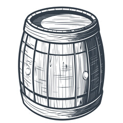 Wooden barrel vintage woodcut style drawing vector illustration