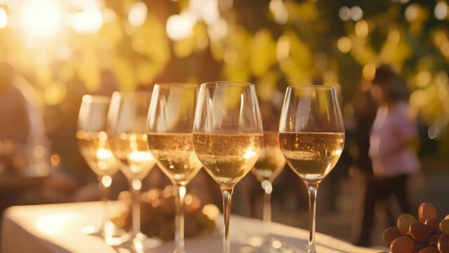 Amidst the enchanting allure of a vineyards sunkissed terraces, an impeccably dressed group basks in the luxurious dance of bubbles, a symphony of flavors their palates.