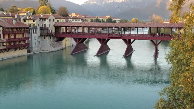 Bassano del Grappa, Italy - Alpini bridge and view of the Brenta river