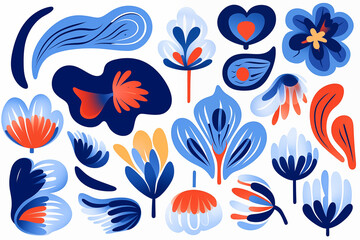 Fototapeta na wymiar Contemporary algae leaf print, modern blue floral elements shapes. Vector art , abstract background matisse.