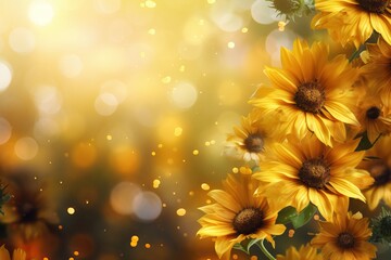 Fototapeta premium Sunflower background with bokeh lights. Bright summer landscape.