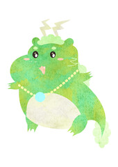 水彩で描いたぽっちゃりしたかわいい龍のイラスト素材