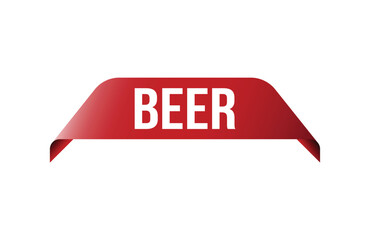 Beer red ribbon label banner. Open available now sign or Beer tag.