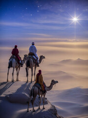 Three Wise Men Led By A Star To Meet Jesus Christmas Theme