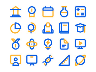 Education Icon Pack Two-Tone Outline Style. School Equipment Icons Collection, Perfect for Websites, Landing Pages, Mobile Apps, and Presentations. Suitable for UI UX.