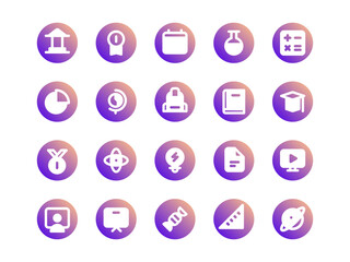 Education Icon Pack Gradient Circular Filled Style. School Equipment Icons Collection, Perfect for Websites, Landing Pages, Mobile Apps, and Presentations. Suitable for UI UX.