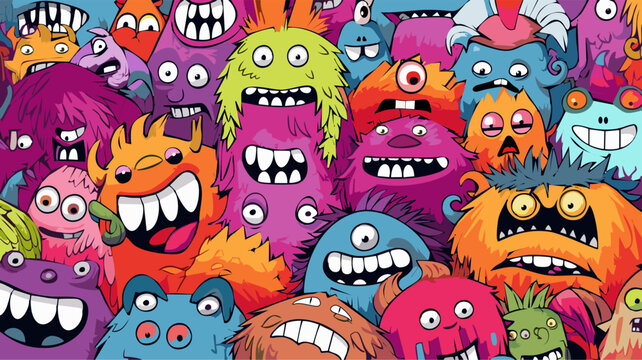 Doodle cute colorful Monsters seamless pattern for child prints, designs and coloring books.