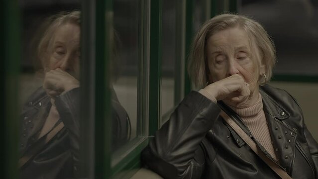 Sad Old Retired Lady Having Negative Emotions Thinking Fearful Thoughts