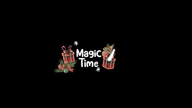 Hand drawn style Christmas Symbol animation with gift box icon and magic time text