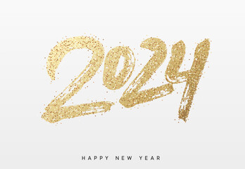 2024 New Year. Text golden with bright sparkles. vector illustration