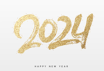 2024 New Year. Text golden with bright sparkles. vector illustration