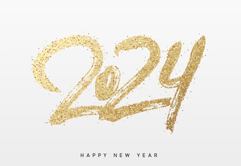 2024 New Year. Text golden with bright sparkles. vector illustration