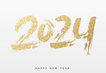 2024 New Year. Text golden with bright sparkles. vector illustration