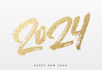 2024 New Year. Text golden with bright sparkles. vector illustration