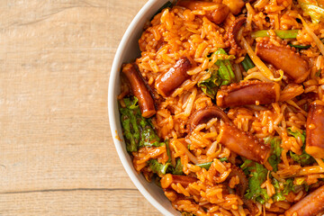 Stir-fried squid or octopus with Korean spicy sauce rice bowl