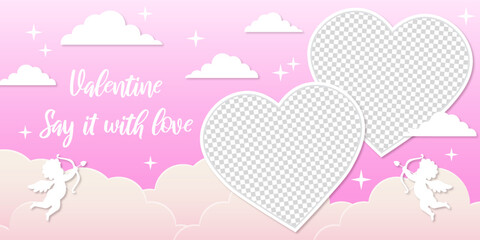 photo frame template mockup valentine day theme love shape for banner poster design background