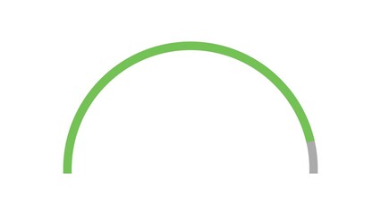 Semicircular indicator that transitions its color from green to red in 60 seconds (1 minute) on white background. Battery charging and discharging, meters and instrument concept. 4K Motion Graphics. - Powered by Adobe