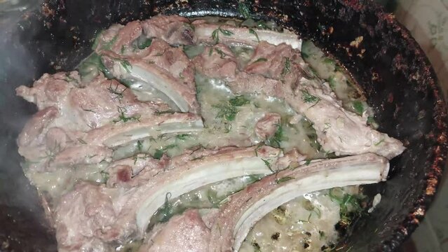 Rack of baked lamb ribs dish