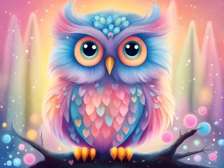 Schilderijen op glas cute bird head with colorful owl © mansum008