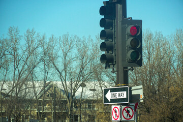 Traffic signs on street road.