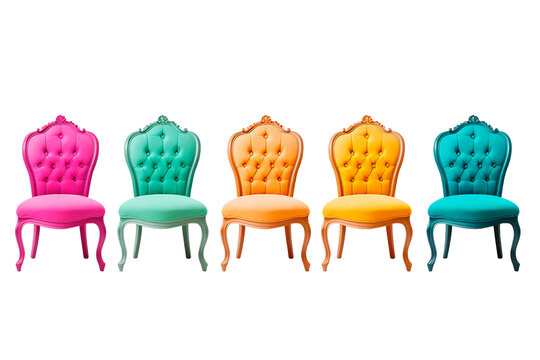 Luxury and colorful chesterfield style chairs over isolated transparent background