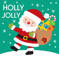 Cute Santa Claus bring Christmas Gifts