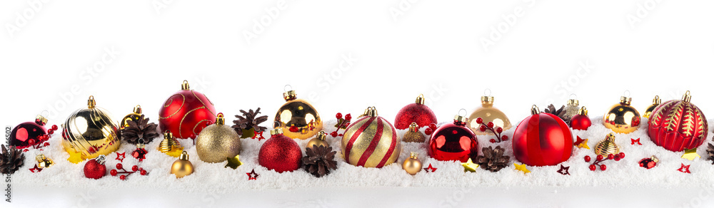 Wall mural gold and red christmas balls long frame