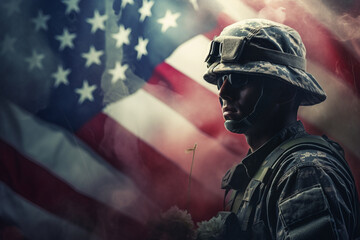 American memorial day concept,portrait of a soldier in uniform,Generated By Ai