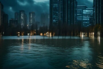 Fototapeta premium night city skyline with seaview