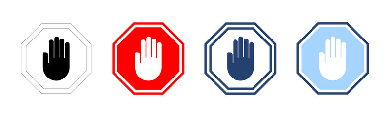 Stop icon vector. stop road sign. hand stop sign and symbol. Do not enter stop red sign with hand