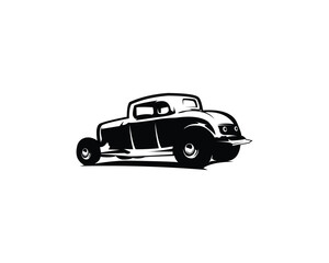 Vintage coupe car from 1932. isolated white background with view from behind. premium vector design for logo, badge, emblem. available in eps 10