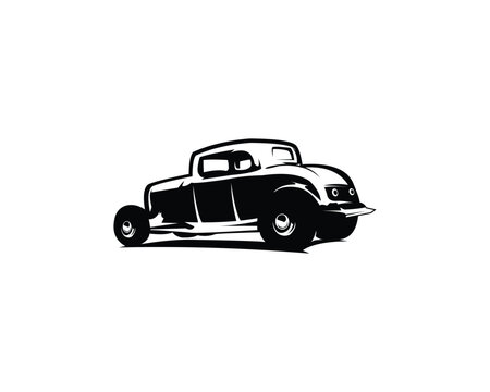 Vintage coupe car from 1932. isolated white background with view from behind. premium vector design for logo, badge, emblem. available in eps 10