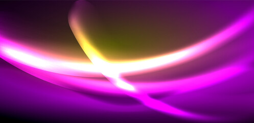 Dynamic waves in ethereal glow of neon lights. Concept merges fluidity of motion with vibrant allure of neon, crafting entrancing backdrop that embodies both vitality and futuristic sophistication