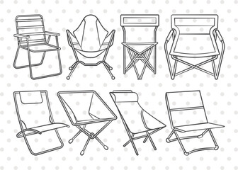 Camping Chair SVG, Chair Clipart, Chair Svg, Beach Chair Svg, Camping Chair Icons Svg, Lawn Chair Svg, Folding Chair Svg, Lake Chair Svg, Camping Chair Bundle - obrazy, fototapety, plakaty
