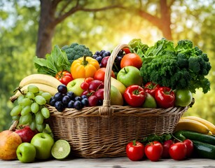 basket with fruits and vegetables, healthy eating, healthy living, eating well, fruits,