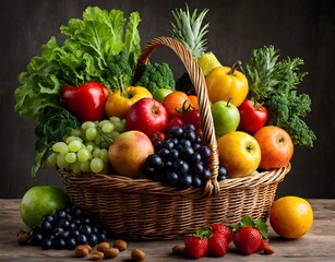 Naklejka na ściany i meble basket with fruits and vegetables, healthy eating, healthy living, eating well, fruits,