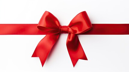 Image of red ribbon with bow isolated over white background. Holiday season decoration