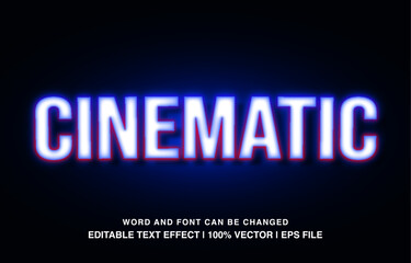 Cinematic editable text effect template, blue neon light glossy style typeface, premium vector