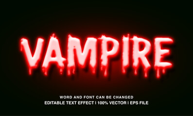 Vampire editable text effect template, red neon light glossy dripping style typeface, premium vector