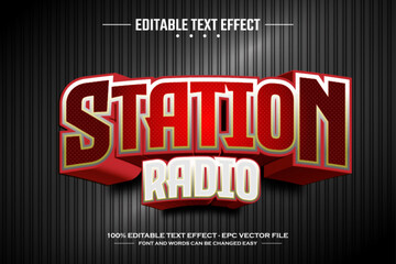 Fototapeta premium Station radio 3D editable text effect template
