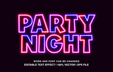 Party night editable text effect template, purple neon light glossy style typeface, premium vector