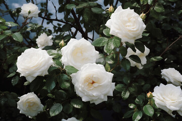 Obraz na płótnie Canvas White roses bush are elegant, pure, gentle