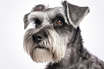 Miniature Schnauzerdog close-up portrait on a white background